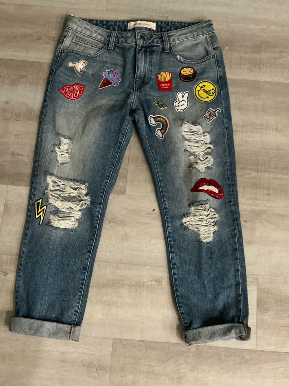 Denim Jeans pantswith Fun Food & Smiley Patches